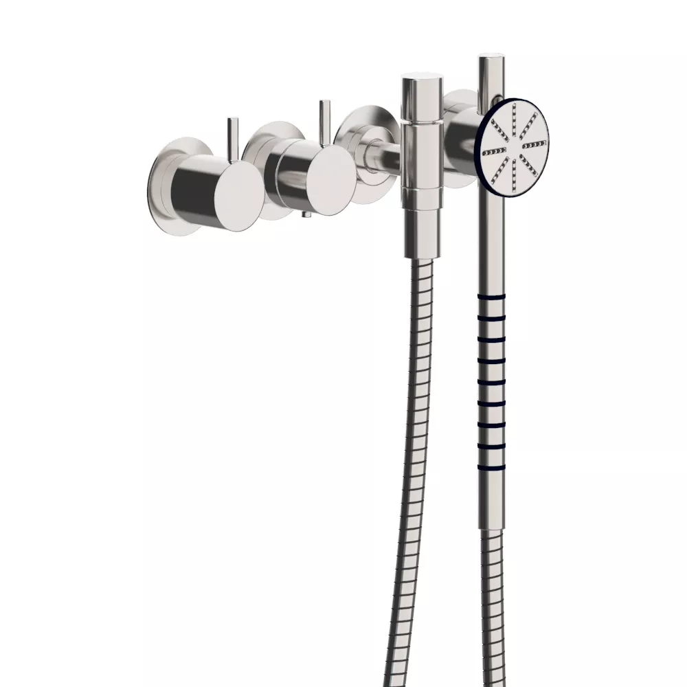 vola 5171S Unterputz-Brause-Thermostat mit Mengenregulierung und Rundkopf-Handbrause, Hebel:25mm, chrom-5171S-16