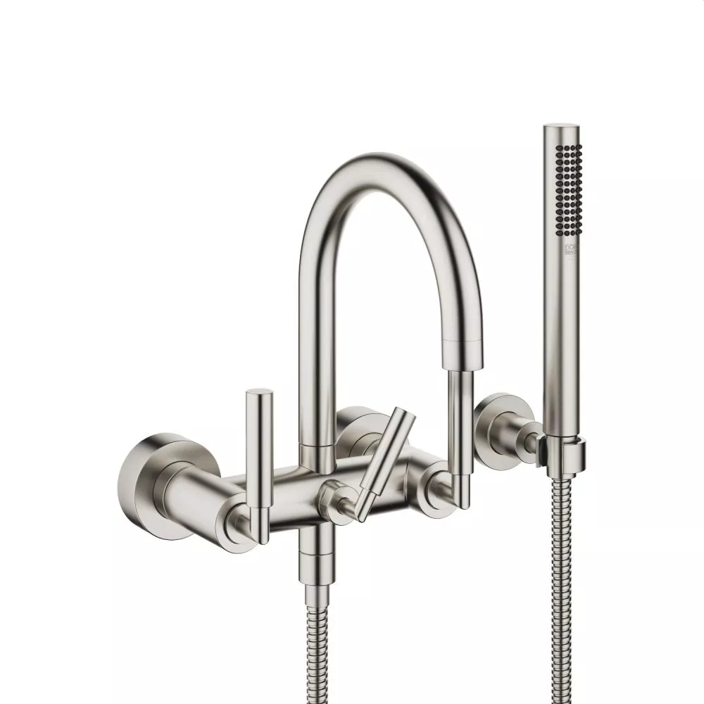 Dornbracht TARA Wannenbatterie für Wandmontage mit Schlauchbrausegarnitur, platin matt-25133882-06