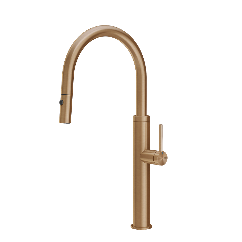 Gessi 316 Einhebelmischer mit Schwenkarm und Auszugsbrause mit 2 Strahlfunktionen, warmes bronze gebürstet PVD - 60022726