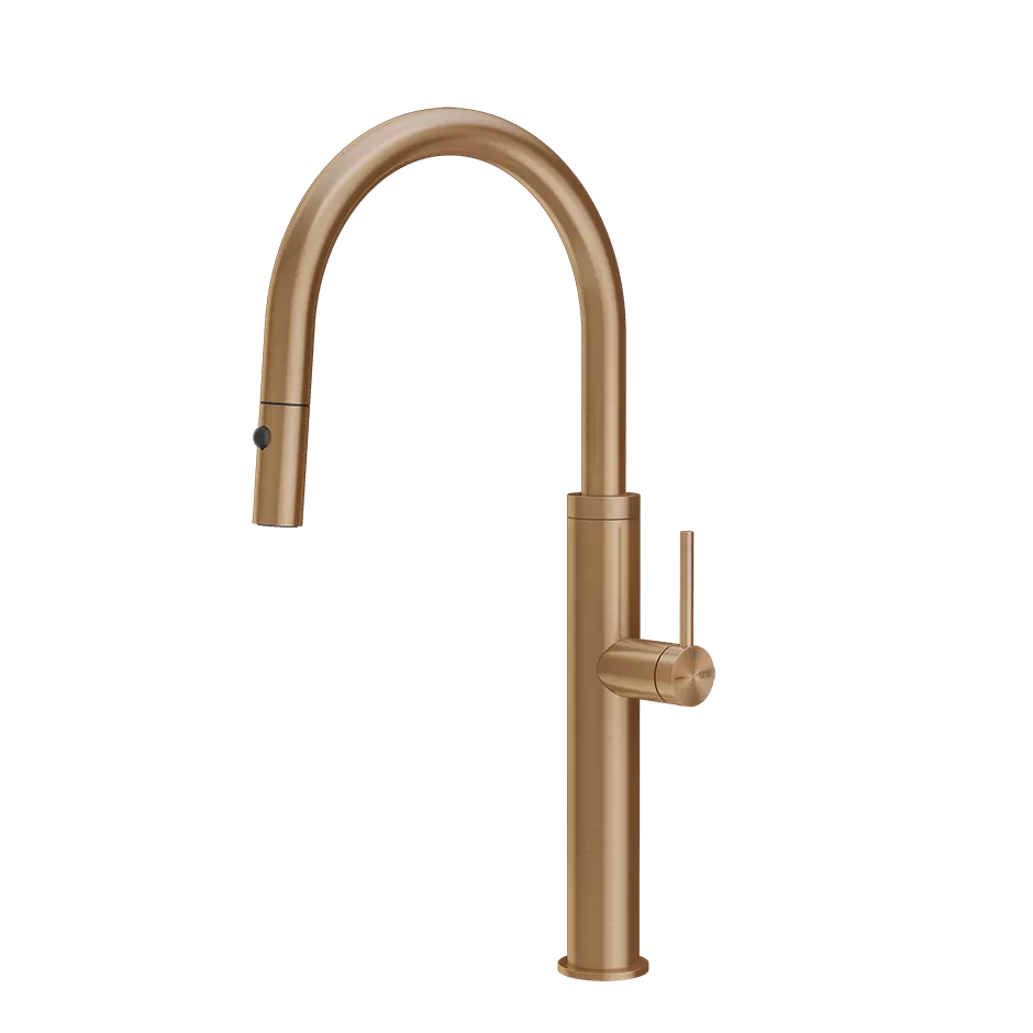 Gessi 316 Einhebelmischer mit Schwenkarm und Auszugsbrause mit 2 Strahlfunktionen, warmes bronze gebürstet PVD - 60022726