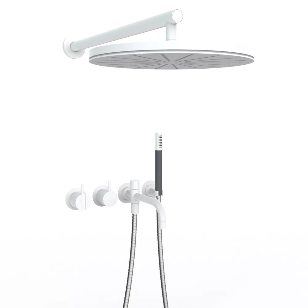 vola 2441T8-061 UP-Wannen-Einhebelmischer mit 2-Wege-Umstellung, Ausladung:200mm, Wand-Regenbrause 060, Hebel:25mm, weiß matt-2441T8-061-28