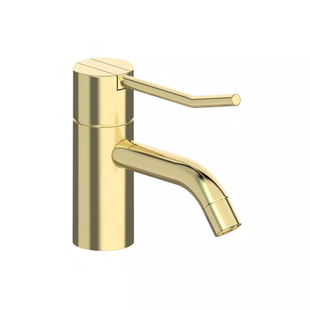 vola HV1L Waschtisch-Einhebelmischer, Höhe:120mm, Ausladung:114mm, ohne Ablaufgarnitur, Hebel:100mm, messing poliert-HV1L-19 vola HV1L Waschtisch-Einhebelmischer, Höhe:120mm, Ausladung:114mm, ohne Ablaufgarnitur, Hebel:100mm, messing poliert-HV1L-19