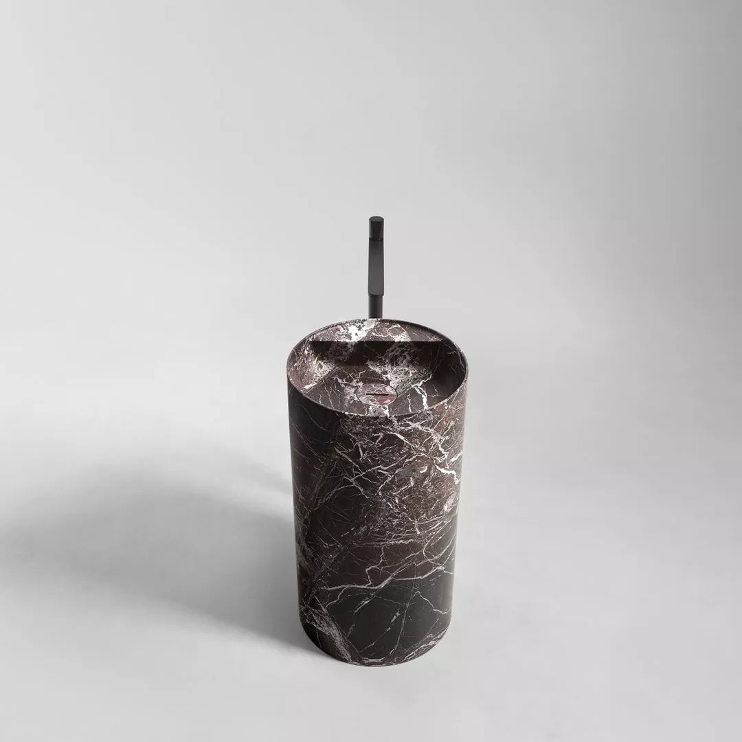 antoniolupi SIMPLO freistehendes Waschbecken aus Naturstein, Durchmesser: 45cm, Höhe: 85cm, rosso levanto-SIMPLO185-ROSSOLEVANTO