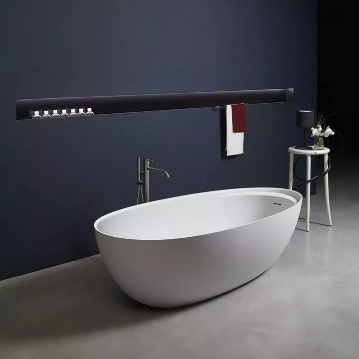 antoniolupi ECLIPSE freistehende Badewanne, 185x95,5x53cm, weiß matt, Ablaufgarnitur edelstahl satiniert-ECLIPSESA