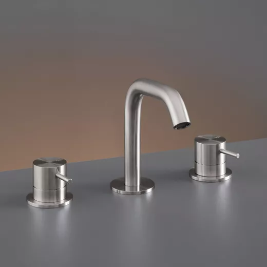 cea MIL 77 Dreiloch-Zweigriffmischer mit Schwenkauslauf , H:130mm, edelstahl satiniert-MIL77S