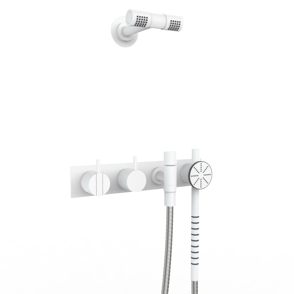 vola 2474S-081D Unterputz-Brause-Einhebelmischer mit 2-Wege-Umstellung mit Wand-DoppelKopfbrause 080D, Hebel:25mm, weiß matt-2474S-081D-28