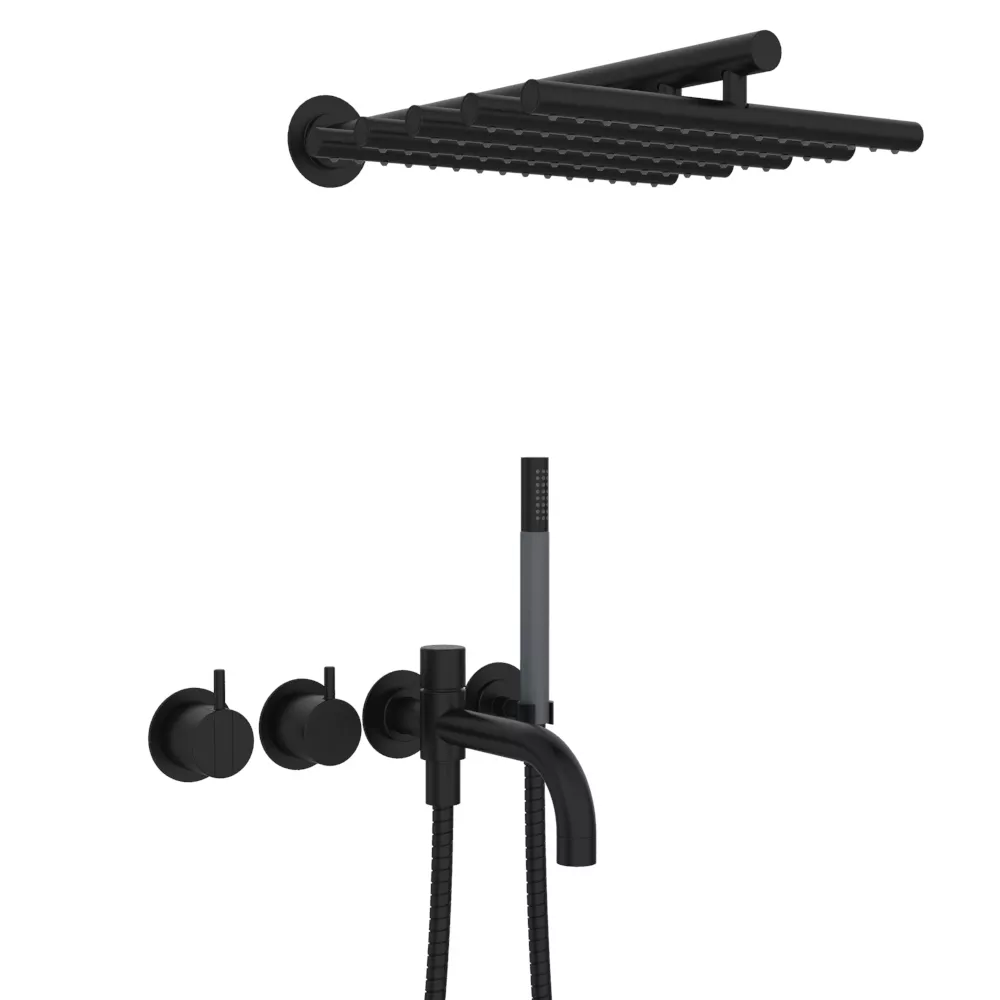 vola 2441DT8-051 UP-Wannen-Einhebelmischer mit 2-Wege-Umstellung, Ausladung:200mm, Wand-Regenbrause 050, Hebel:25mm, schwarz matt-2441DT8-051-27