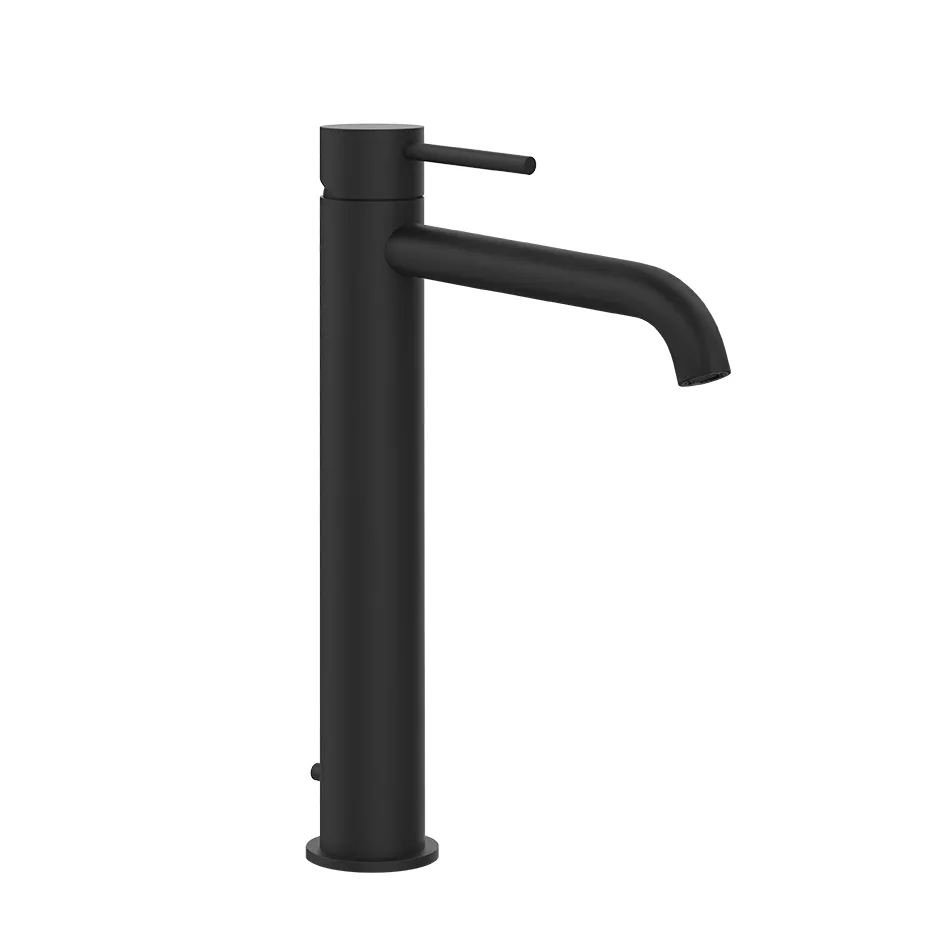 Gessi 316 FLESSA Waschtisch-Einhebelmischer mit Auslauf und Ablaufgarnitur zur Tischmontage, Ausladung: 156mm, 3/8 Anschluss, hohe Version, Griff-Stifte für Betätigung in 32mm und 61mm enthalten, schwarz matt - 54003299