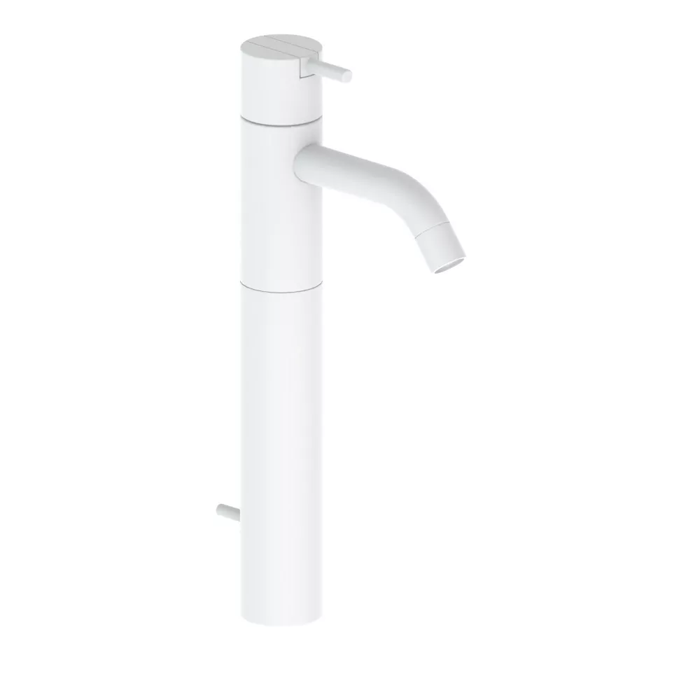 vola HV3+170 Waschtisch-Einhebelmischer, Höhe:290mm, Ausladung:114mm, mit Ablaufgarnitur, Hebel:25mm, weiß matt-HV3+170-28