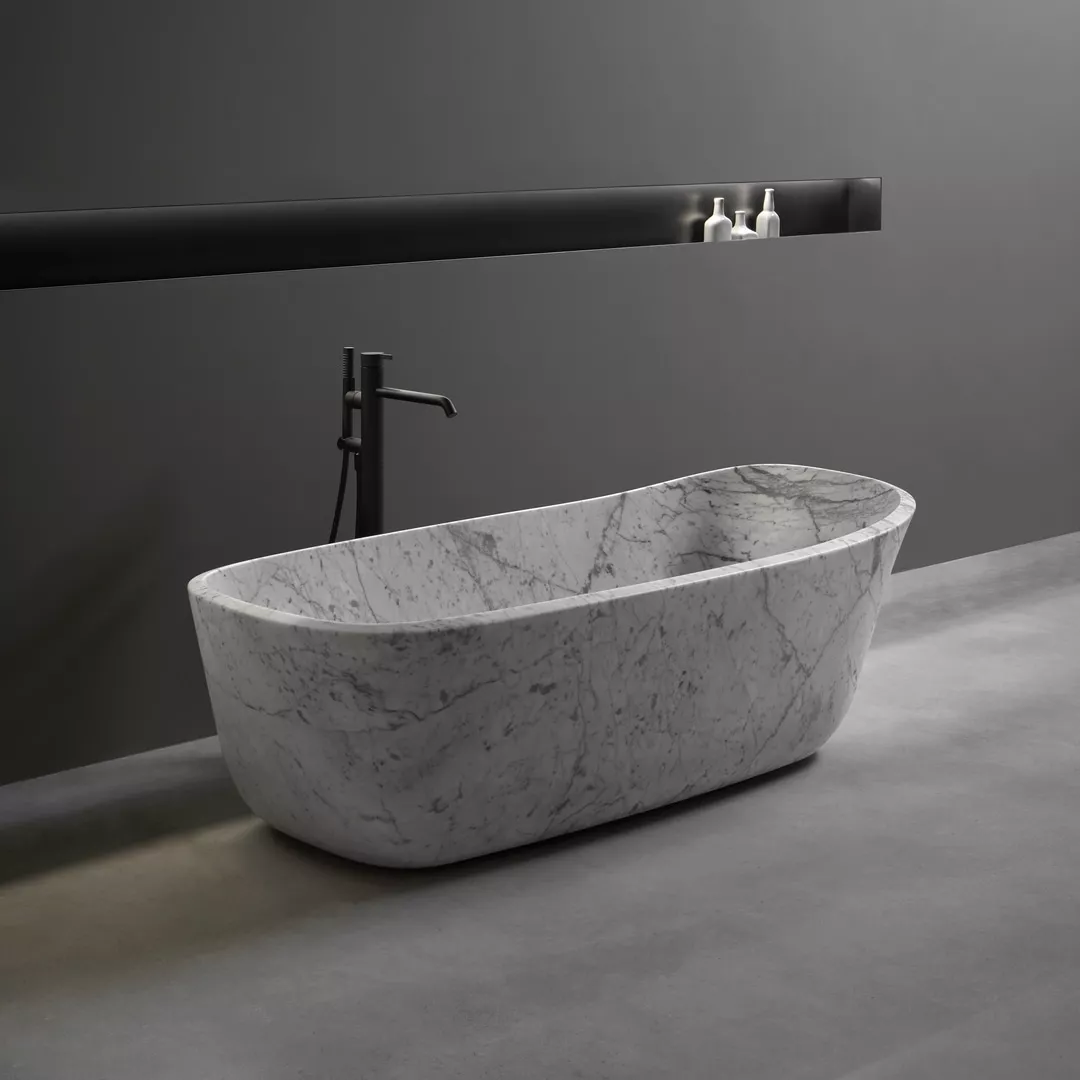 antoniolupi DAFNE freistehende Badewanne aus Naturstein, 170x75cm, bianco carrara-DAFNESTONE-MC