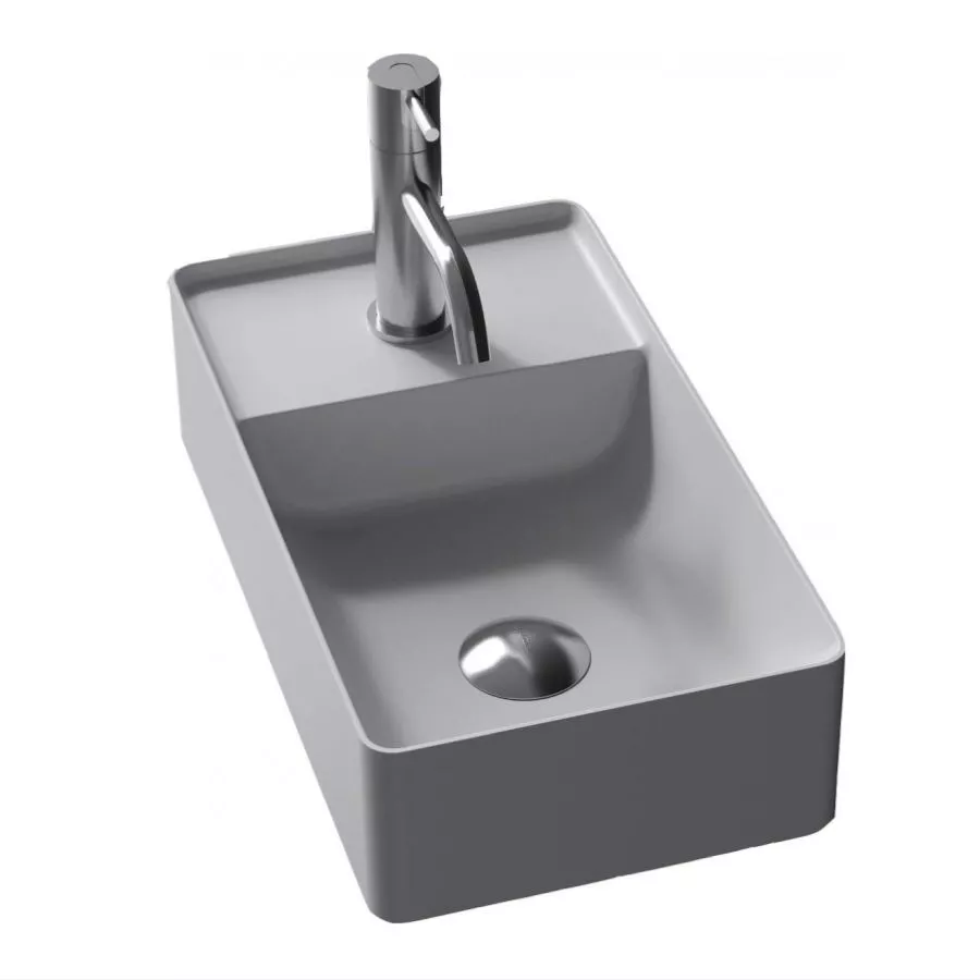 antoniolupi SIMPLOMANI rechteckiges Handwaschbecken, 45x25cm, Becken vorne, mit Hahnloch, weiß matt, Ablaufgarnitur weiß matt - SIMPLOMANI-2-B-1-0