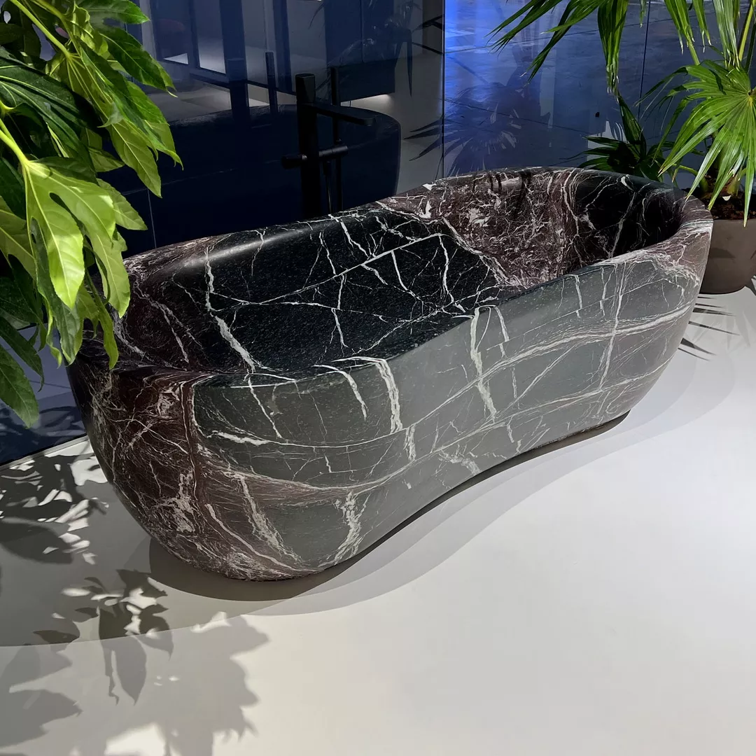antoniolupi FIDA freistehende Oval-Badewanne aus Naturstein, 170x80x55cm, rosso levanto - FIDA-ROSSOLEVANTO