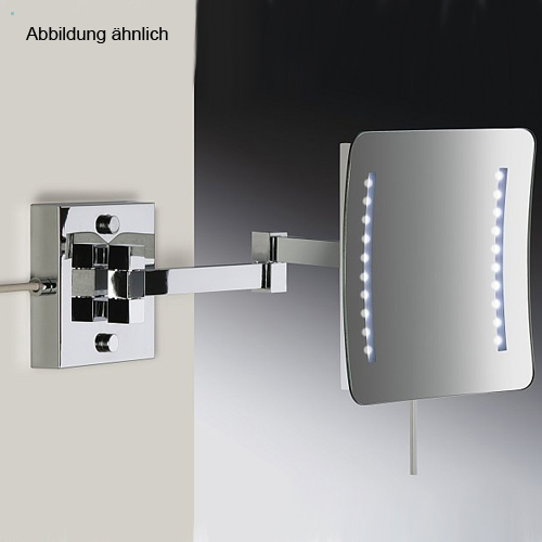 WINDISCH 99677/2 LED-Wand-Kosmetikspiegel mit Schalter 2-armig, nickel satiniert/3-fach/Direkt-99677/2SNI3XD