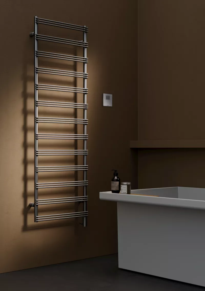 Tubes Radiatori SMART X elektrischer Handtuchwärmer mit Design-Verschlusskappe und Standard-Halterung, Breite: 40cm, Höhe: 77,5cm, edelstahl gebürstet-SM10XEL#080050T6STSPA