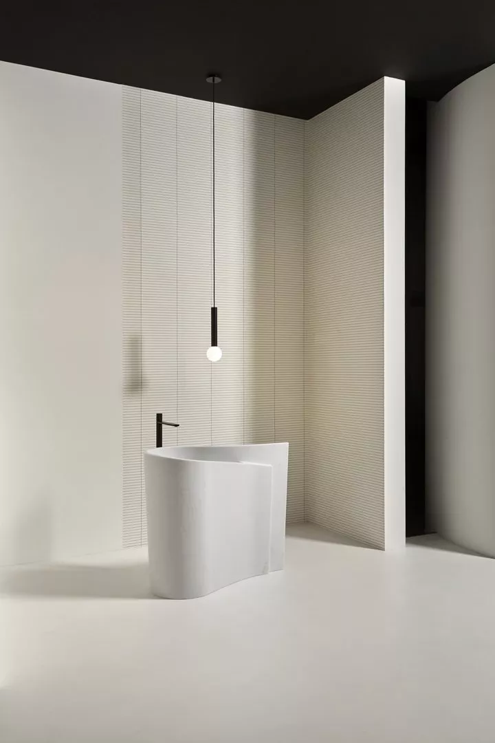antoniolupi WAVE freistehendes Waschbecken aus Marmor, 103x45x85cmWAVE-ACQUABIANCA
