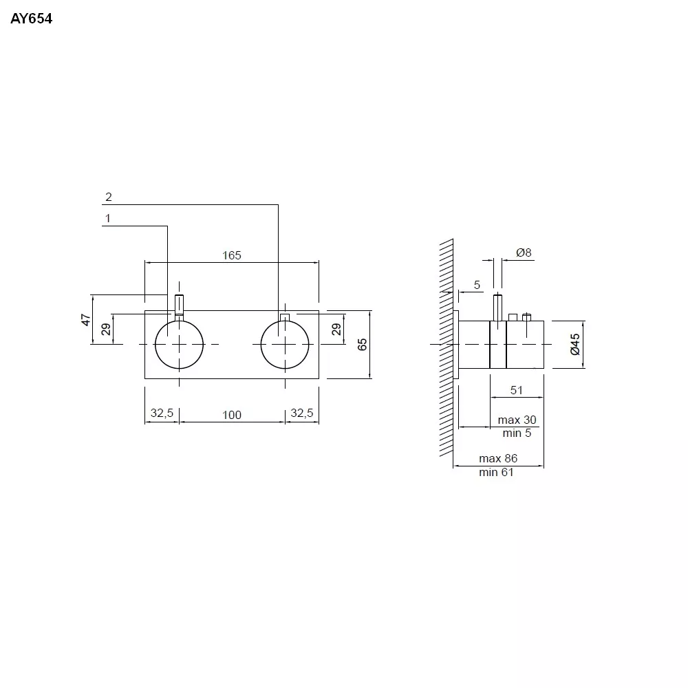 antoniolupi AYATI Unterputz-Brause-Thermostat mit 2-Wege-Umstellung, edelstahl satiniert-AY654RSA