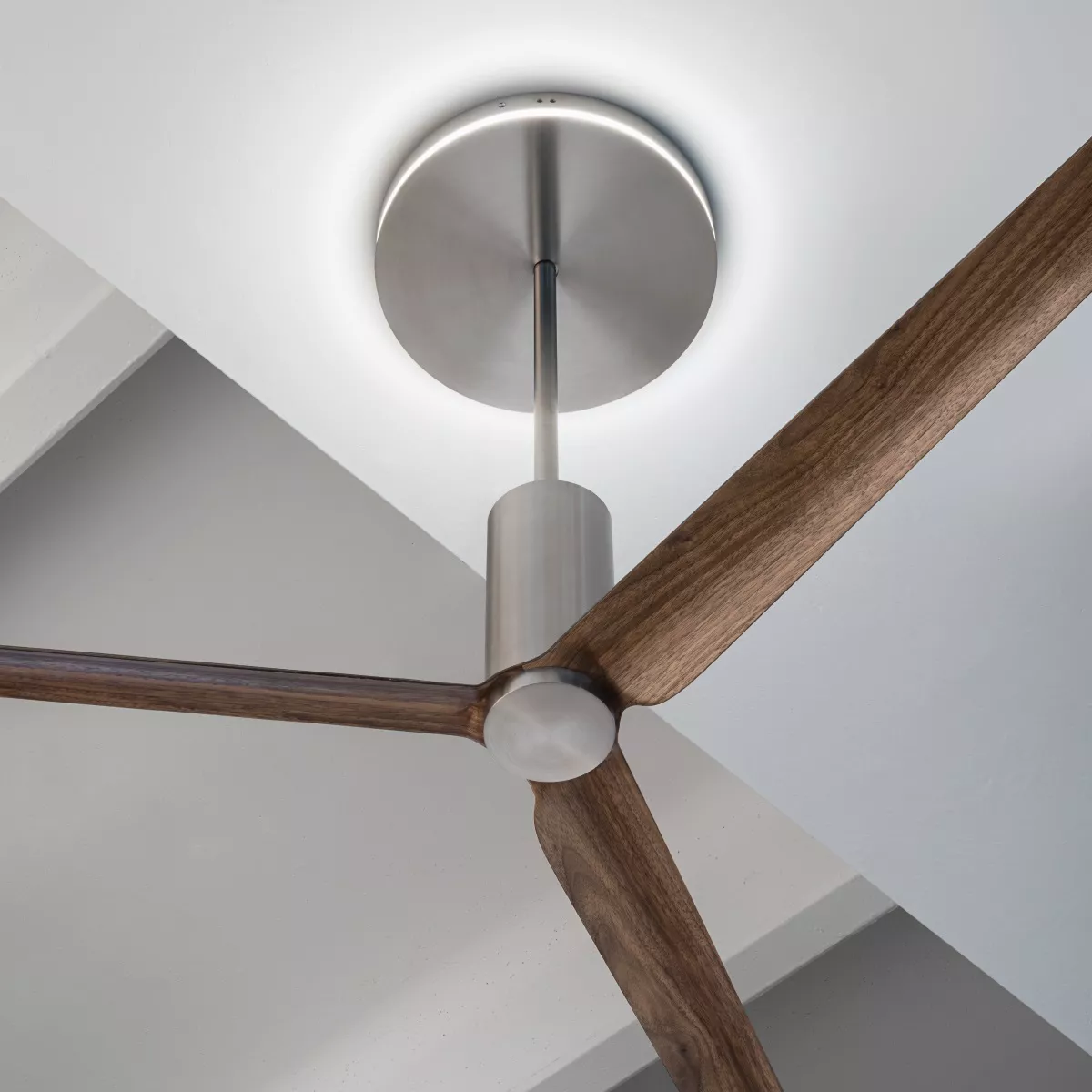 cea ARC05 Deckenventilator mit LED Beleuchtung und Fernbedienung, Durchmesser: 1700mm, Blätter aus Canaletto Nussbaum und Kohlefaser, edelstahl satiniert-ARC05NS