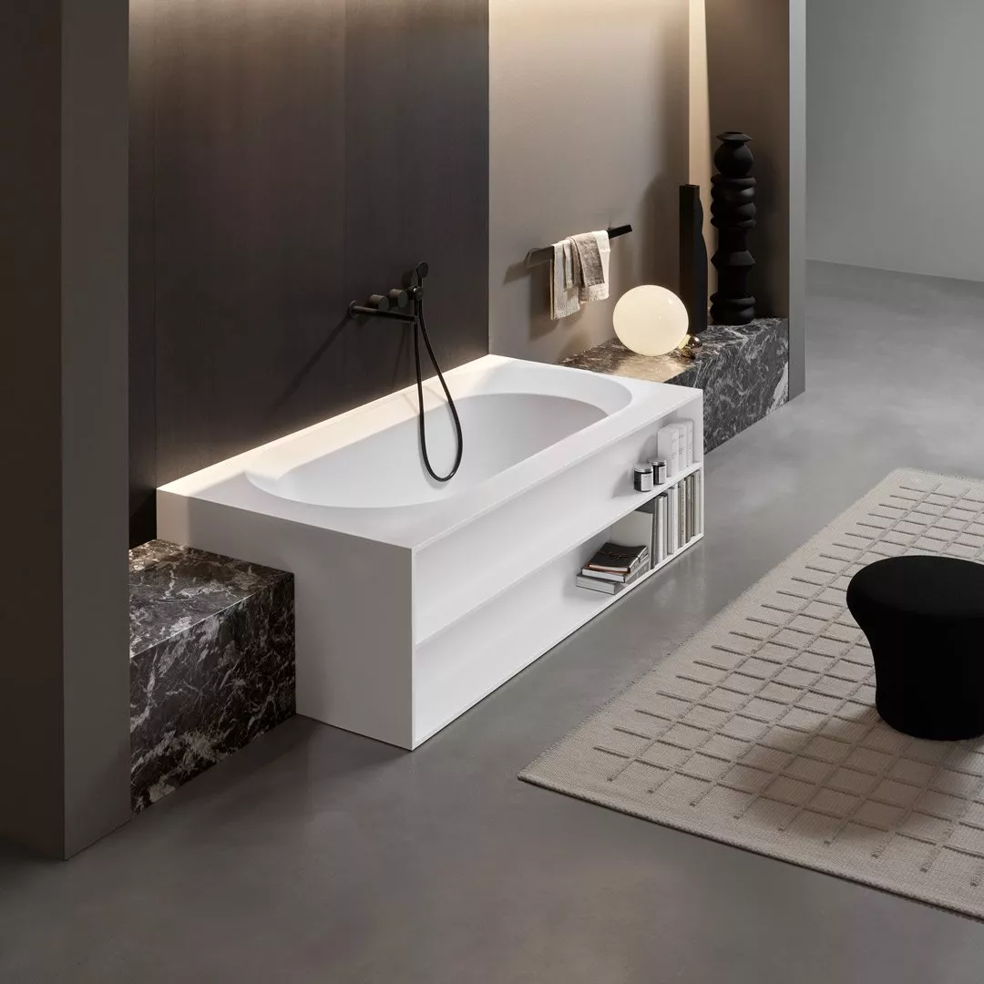 antoniolupi OASI rechteckige freistehende Badewanne aus Cristalplant® mit offenen Fächern, Breite: 170cm, Tiefe: 85cm, weiß matt-OASI83M