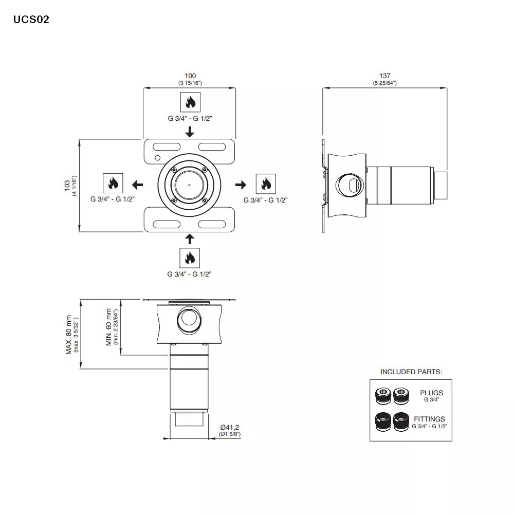 cea Unterputz-Einbauteil-Warmwasserventil, high water flow-UCS02