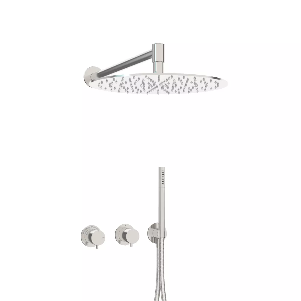 ceadesign MILO360 Wand-Brause-Thermostat mit 2-Wege-Umstellung, Stabhandbrause und Wandregenbrause FRE35, edelstahl satiniert