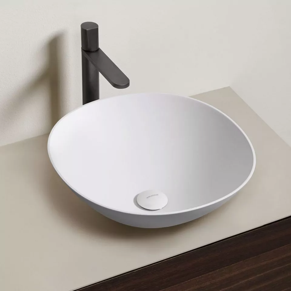 antoniolupi VELOTONDO rundes Aufsatzbecken, D:45cm, weiß matt, Ablaufgarnitur weiß matt-VELOTONDO45
