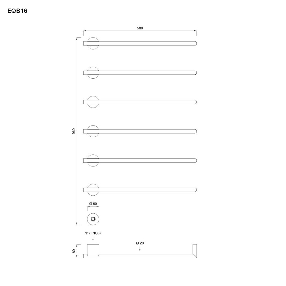 cea EQUILIBRIO elektrischer Handtuchwärmer mit 6 horizontalen Heizstäben mit Power-Taste, edelstahl satiniert-EQB16S