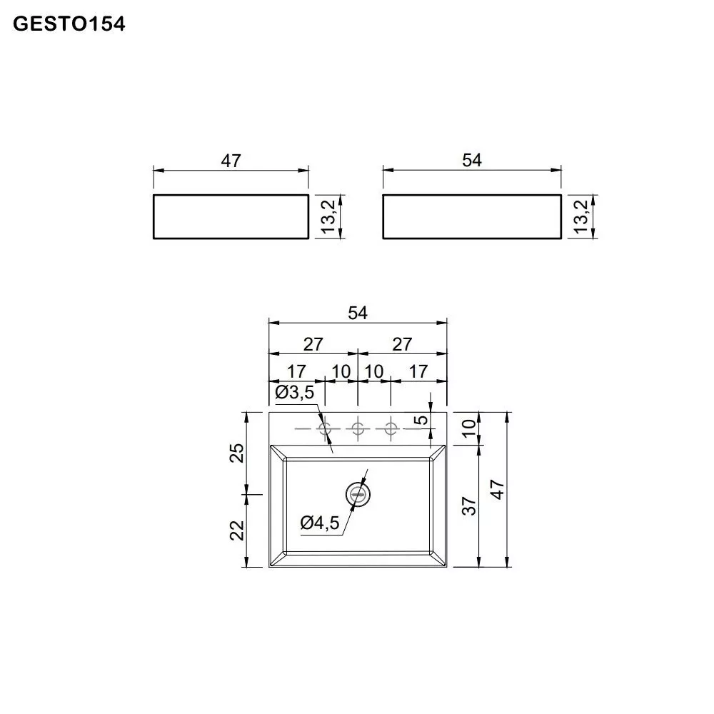 antoniolupi GESTO Wandbecken aus Naturstein, Breite: 54cm, Höhe: 13,2cm, Tiefe: 47cm, mit Hahnloch, grigio lavico-GESTO154-GRIGIOLAVICO-1-0