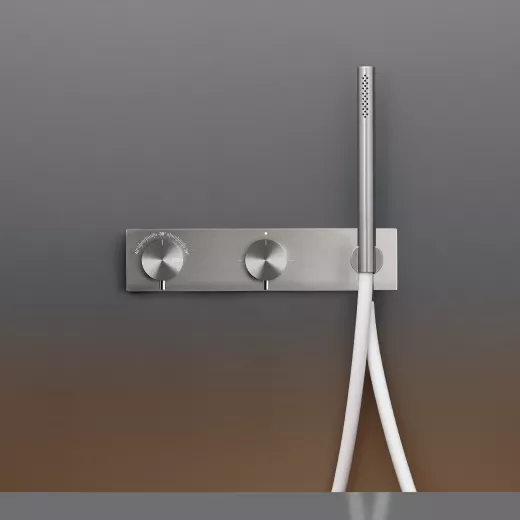 cea MIL 25 Wand-Brause-Thermostat mit 2-Wege-Umstellung und Stabhandbrause, edelstahl satiniert, Schlauch weiß-MIL25WS
