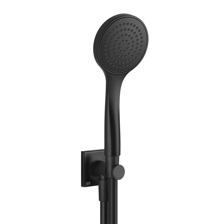 Gessi EMPORIO Brause-Set zur Wandmontage, 1-Strahl, mit Wandanschlussbogen, Halterung, Schlauch 1,50m, Antikalk-Handbrause und quadratischer Rosette, 1/2 Anschluss, schwarz matt - 47323299