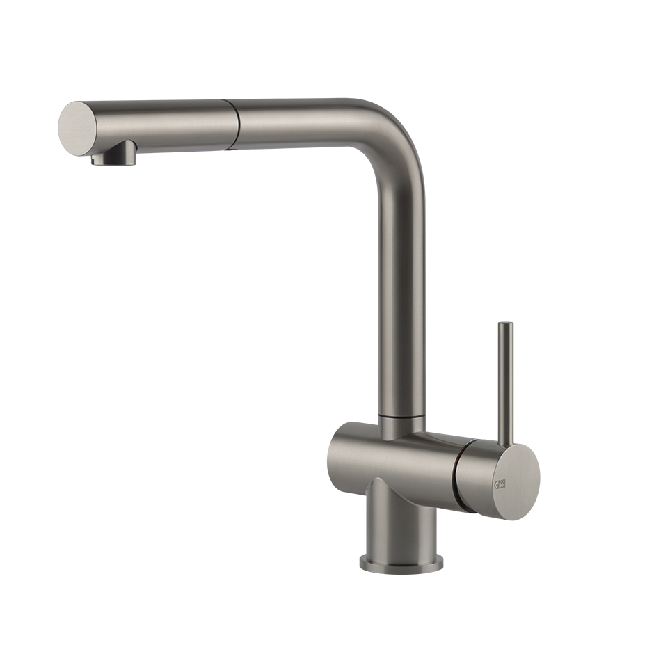 Gessi ACCIAIO Einhebelmischer mit Schwenkarm und Auszugsbrause mit 1 Strahlfunktion, edelstahl matt gebürstet - 60598239