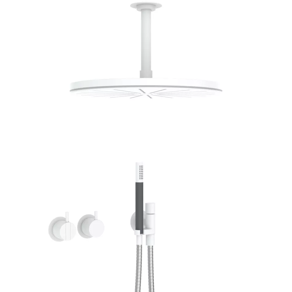 vola 2471-061A Unterputz-Brause-Einhebelmischer mit 2-Wege-Umstellung, Decken-Regenbrause 060A, Hebel:25mm, weiß matt-2471-061A-28