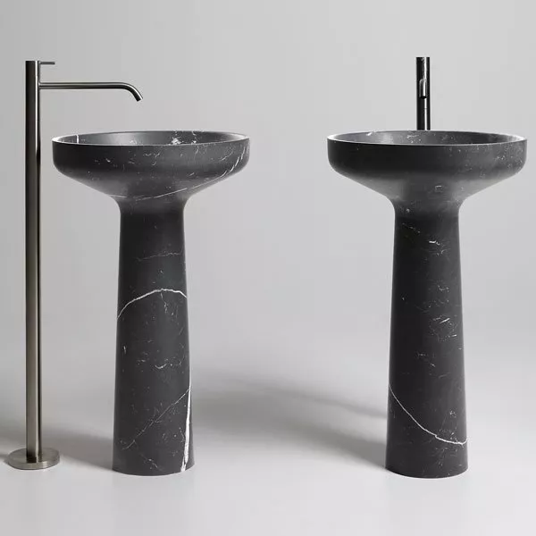 antoniolupi AGO freistehendes Waschbecken aus Marmor, D:50cm, H:85cm, nero marquinia, Ablaufgarnitur nero marquinia-AGO185_NEROMARQUINIA