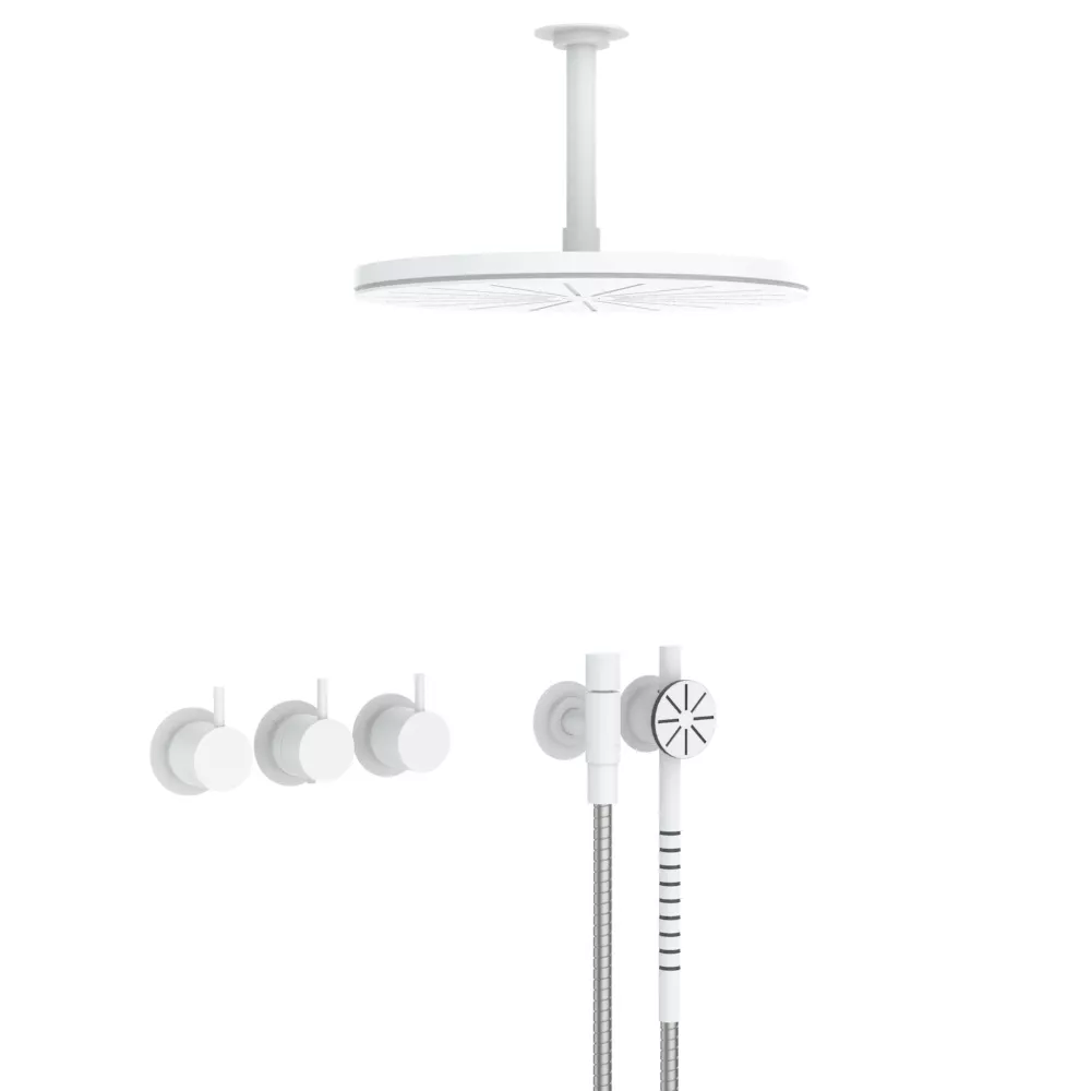 vola 5471S-061A Unterputz-Brause-Thermostat mit 2-Wege-Umstellung und Decken-Regenbrause 060A, Hebel:25mm, weiß matt-5471S-061A-28