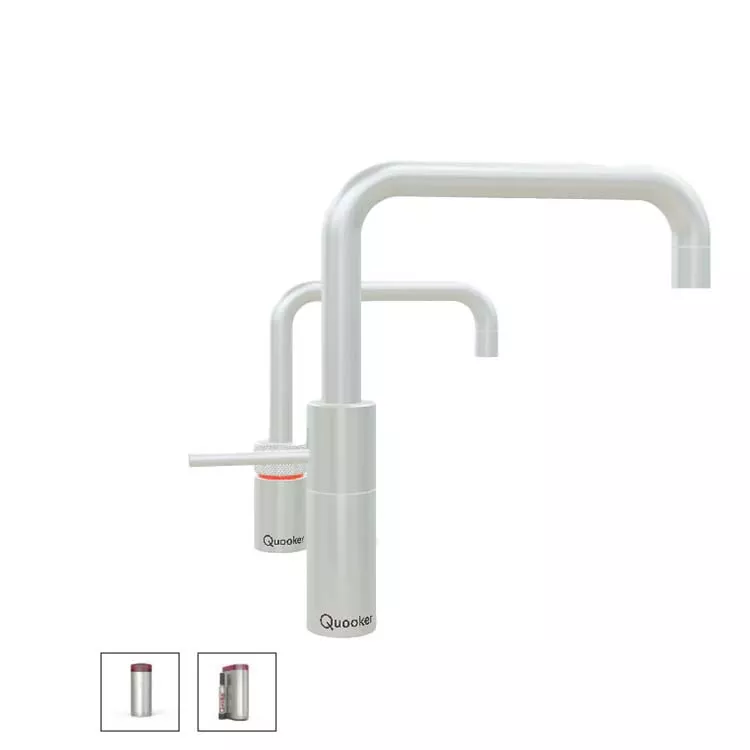 Quooker Nordic Square Twintaps Mischbatterie und Kalt- und Kochendwasserspender für Warm+Kaltwasseranschluss-22+NSRVSTTCUBE