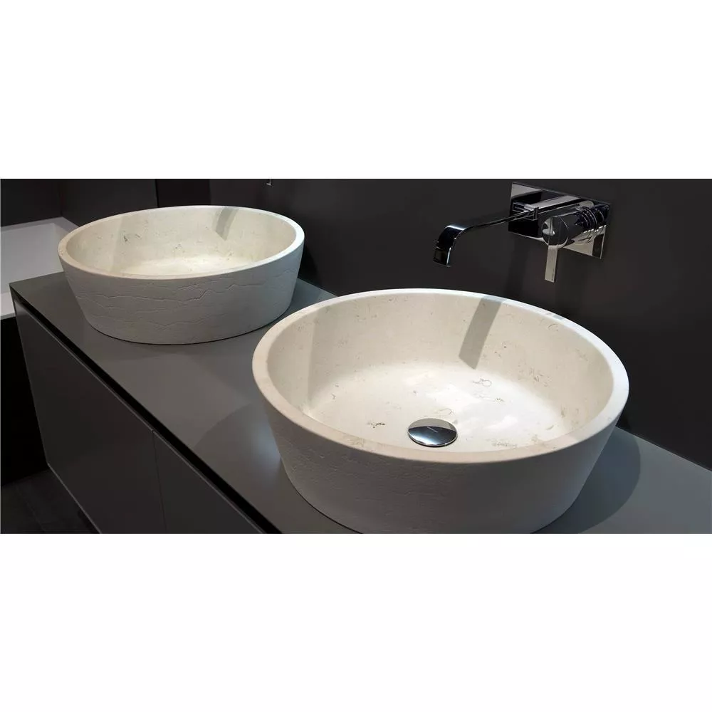 antoniolupi PILA rundes Aufsatzbecken, D:50cm, pietra luna, Ablaufgarnitur chrom-PILA11LLU