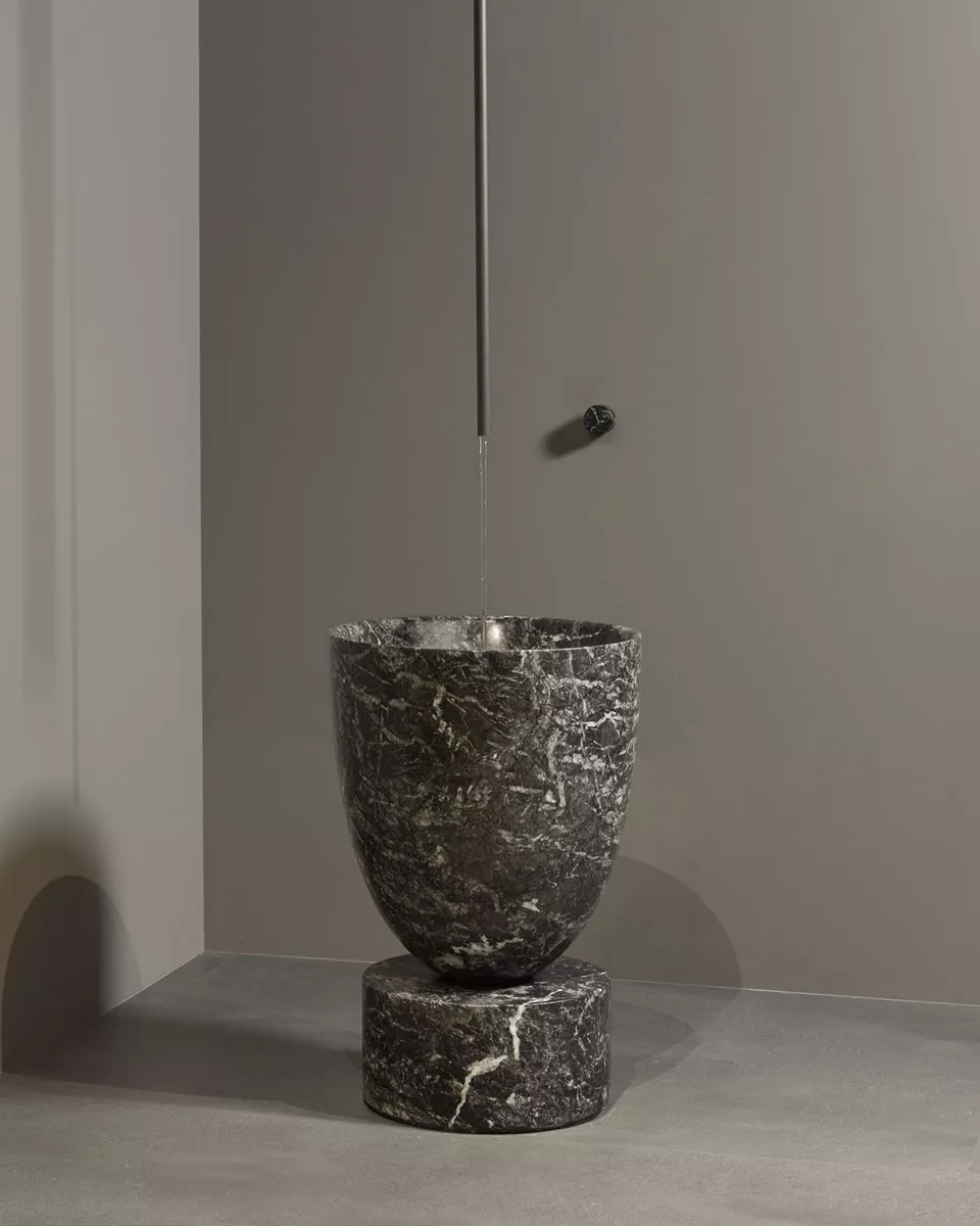 antoniolupi freistehendes Waschbecken aus Naturstein, Durchmesser: 55cm, Höhe: 85cm, grigio lavico-ARCADIA-GL