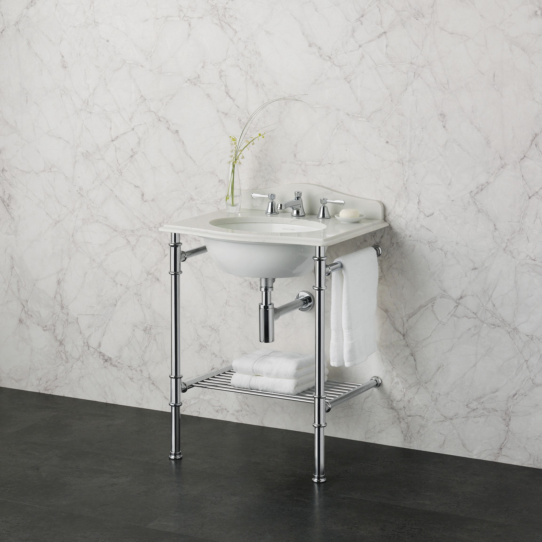 victoria + albert METALLO 61 Waschbeckenständer mit KAALI 46 Waschbecken-MET-61-QWH-3TH-PC