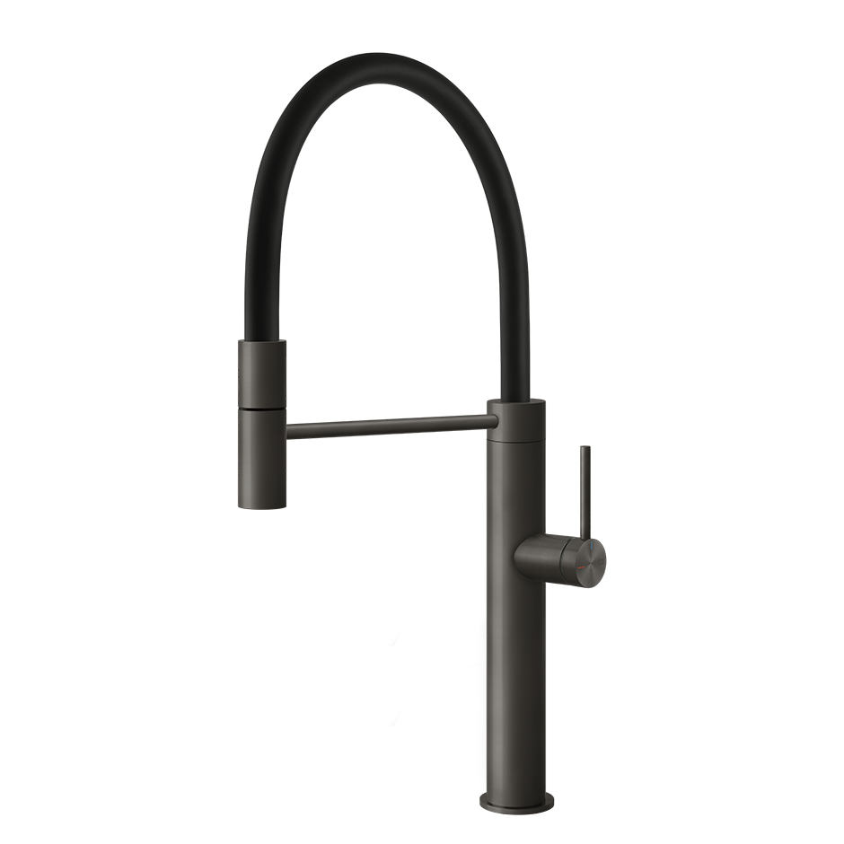 Gessi 316 Semi-Pro Einhebelmischer mit Schwenkarm und Auszugsbrause mit 1 Funktion, metall schwarz gebürstet PVD - 60010707