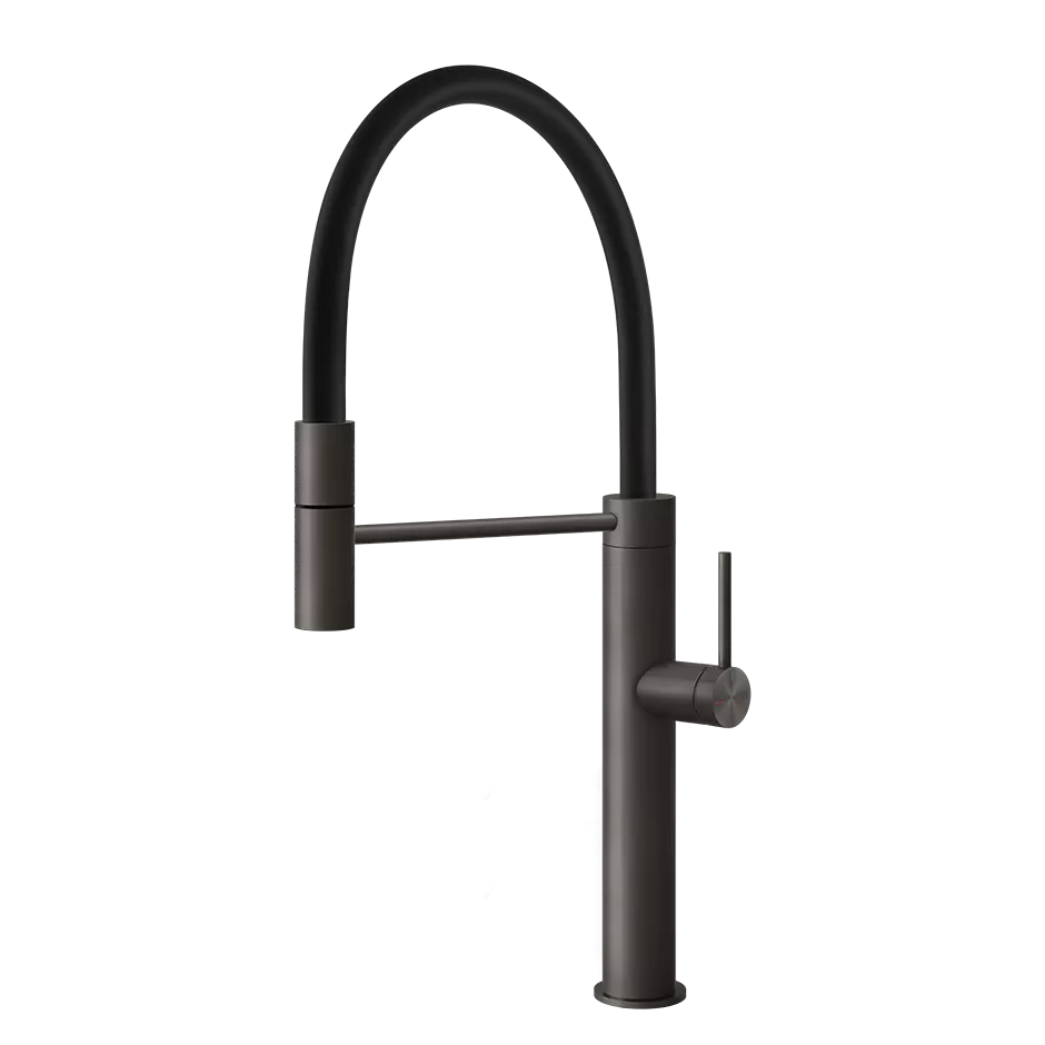 Gessi 316 Semi-Pro Einhebelmischer mit Schwenkarm und Auszugsbrause mit 1 Funktion, metall schwarz gebürstet PVD - 60010707