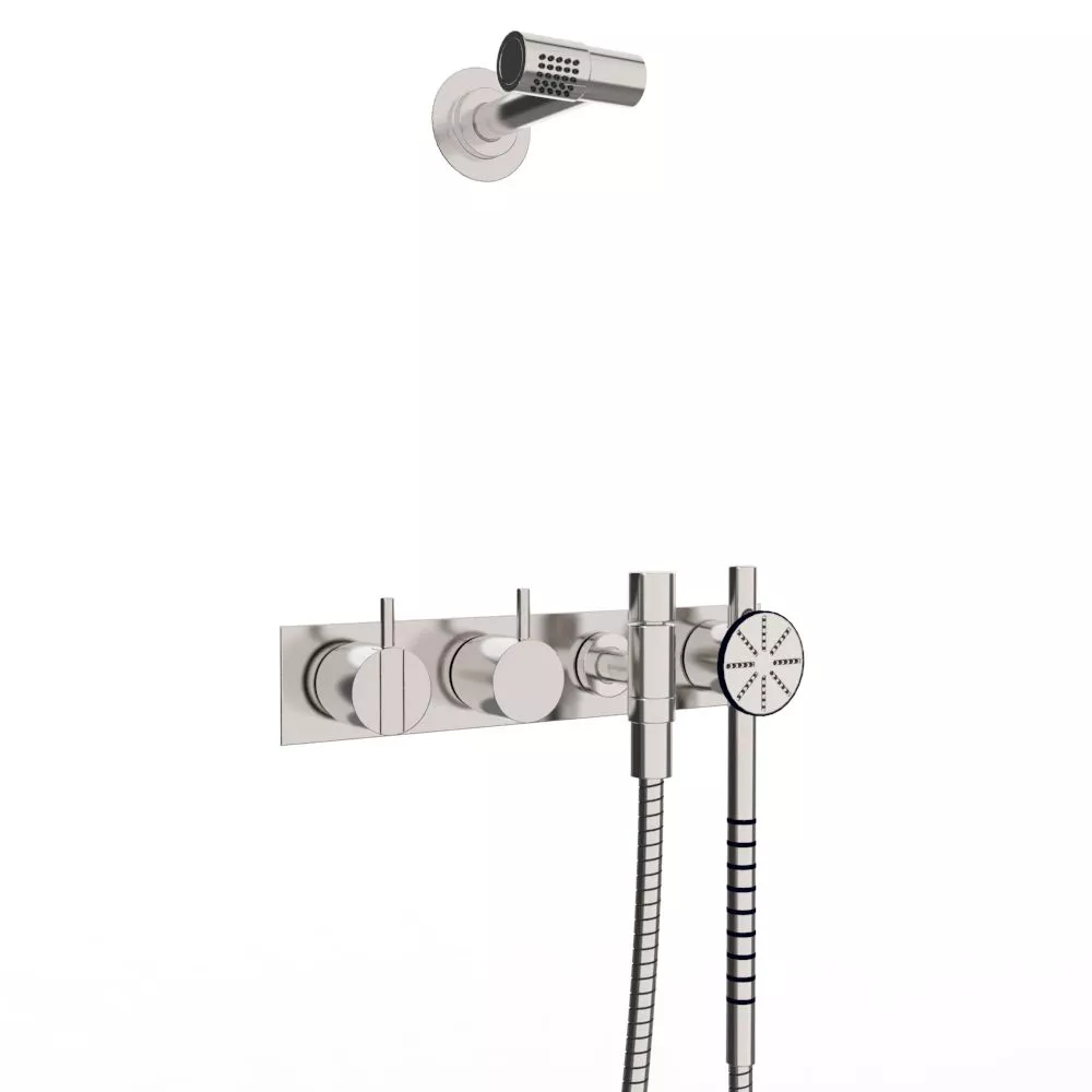 vola 2474S-081 Unterputz-Brause-Einhebelmischer mit 2-Wege-Umstellung mit Wand-Kopfbrause 080, Hebel: 25mm, inklusive Einbauteil, chrom - 2474S-081-16
